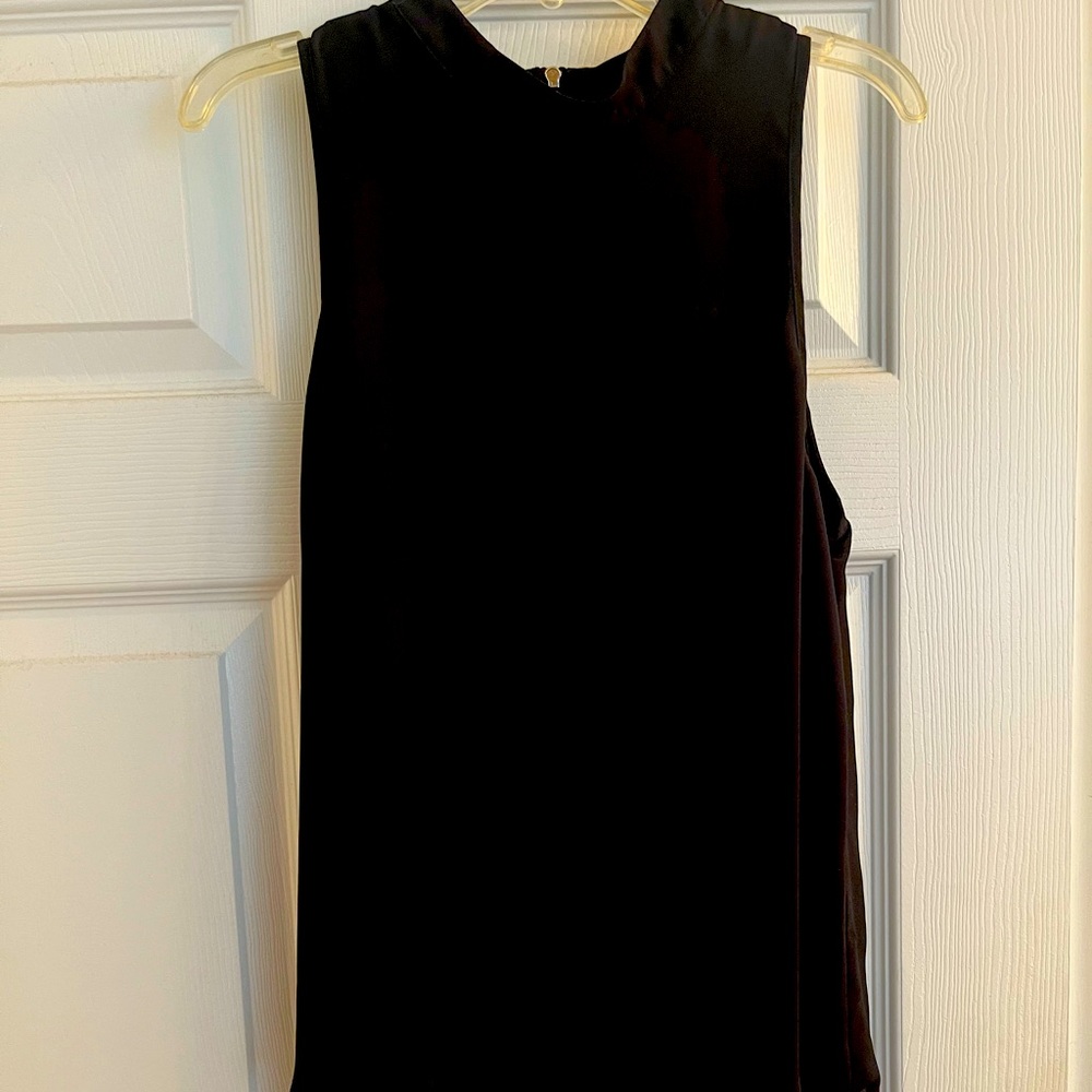 Shinestar Black Flowy Highneck Top w/Zipper Back